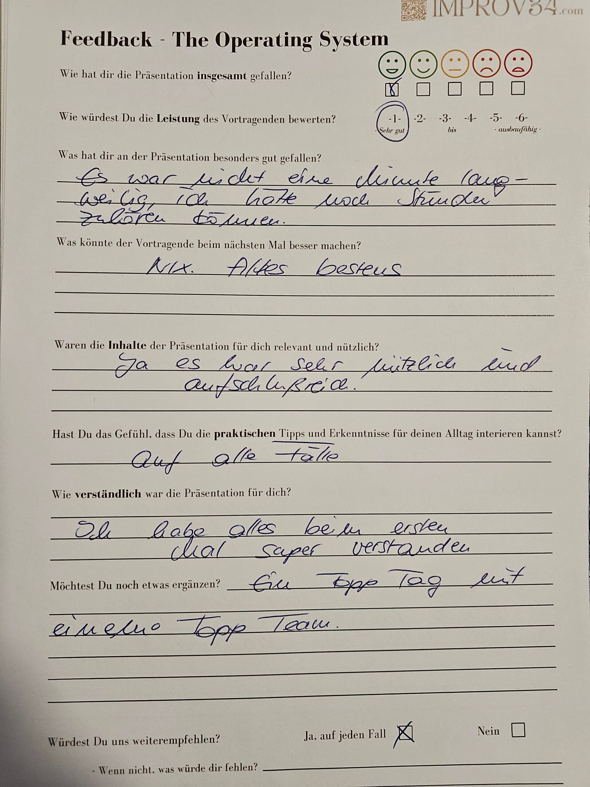 Handschriftlicher Feedback-Zettel aus einem Live-Seminar (4)