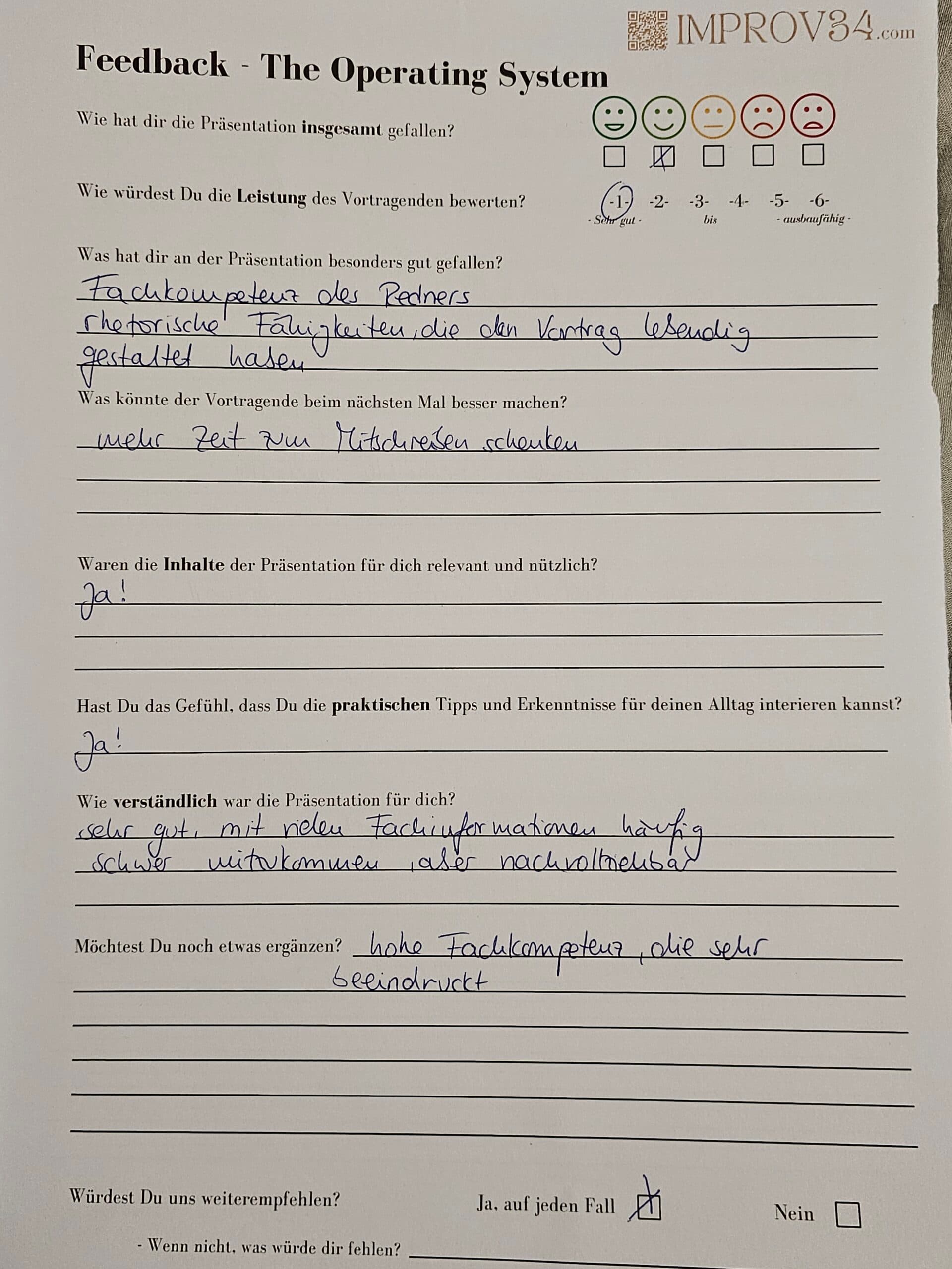 Handschriftlicher Feedback-Zettel aus einem Live-Seminar (6)