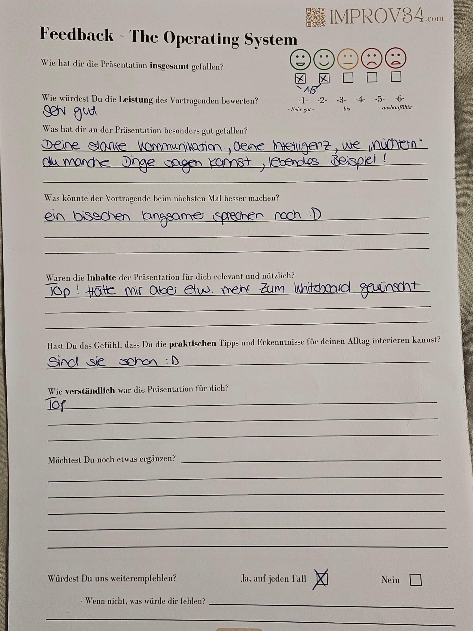 Handschriftlicher Feedback-Zettel aus einem Live-Seminar (7)