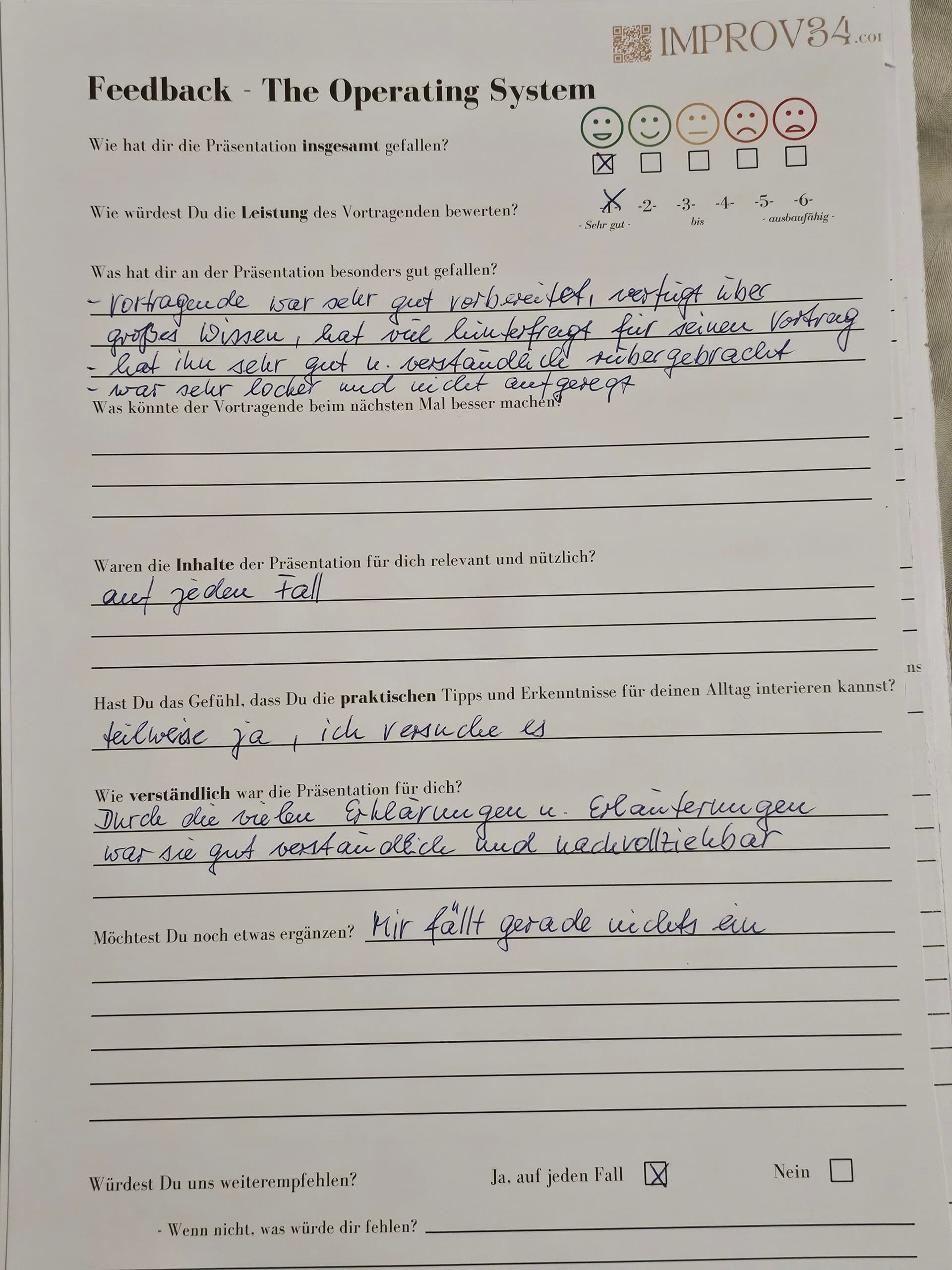 Handschriftlicher Feedback-Zettel aus einem Live-Seminar (9)